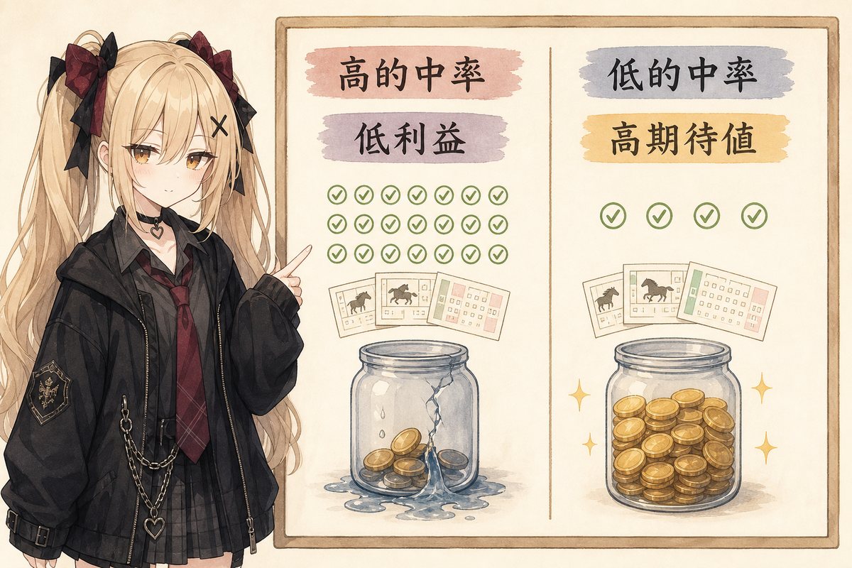 的中率が高くても払戻が低いと負け、的中率が低くても価格が良ければ勝てる。