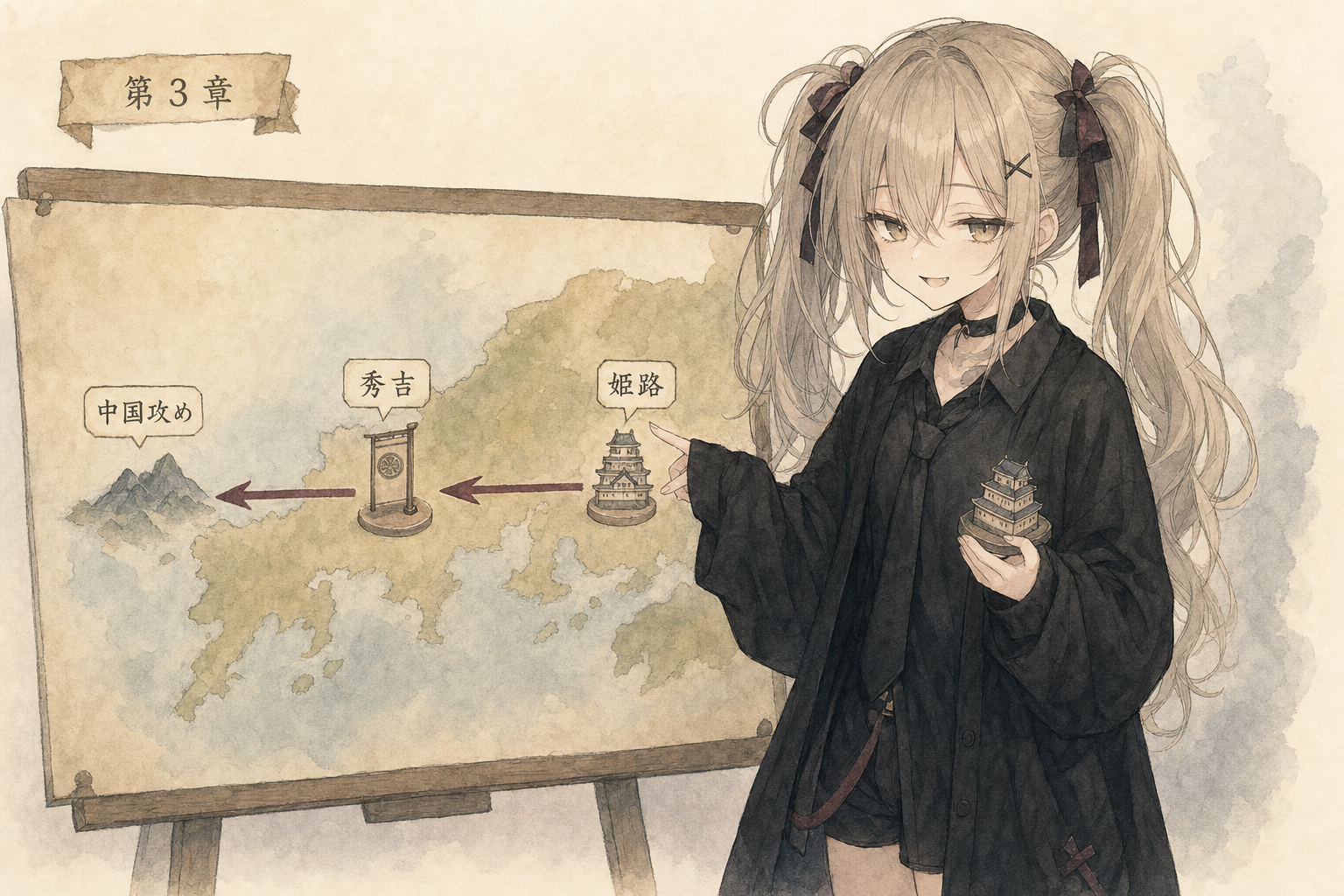 姫路を拠点に秀吉の中国攻めへ接続する生成イラスト